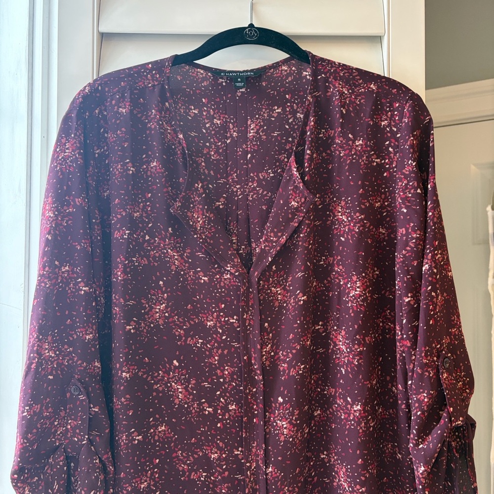 Flowy Floral Fever Boho Burgundy Blouse XL